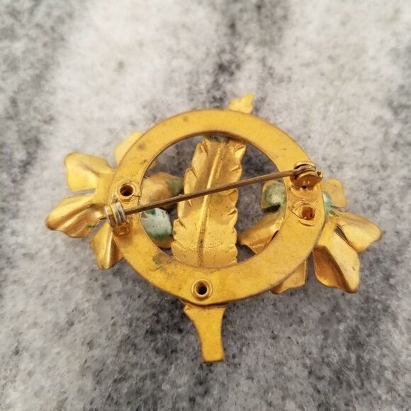 Vintage Flower and Leave Shaped Brooch, Gold Tone Lapel Pin, Estate - Picture 2 of 5